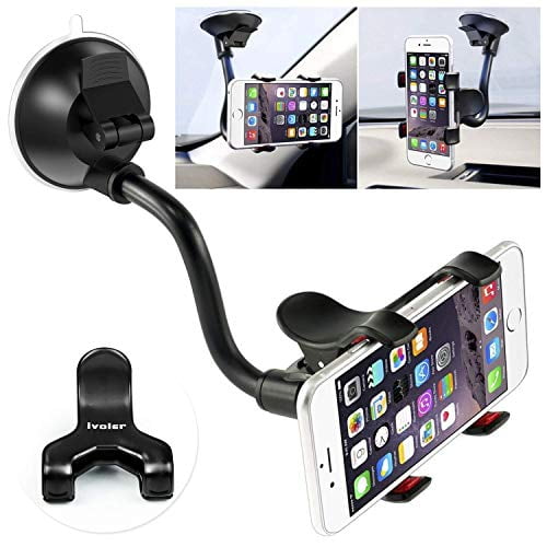Hands-Free Phone Holder for Car Dashboard Universal Car Phone Mount Easy Clamp Compatible for iPhone 11/11 Pro/8+/8/X/XR/XS/7 & Samsung S20/S10/S9/S8 -Black Windshield with Long Arm & Super Suction 